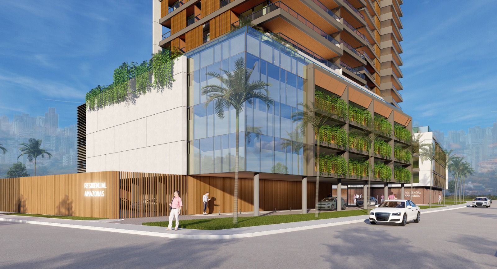 Perspectiva da fachada do Maison 888 vista de baixo