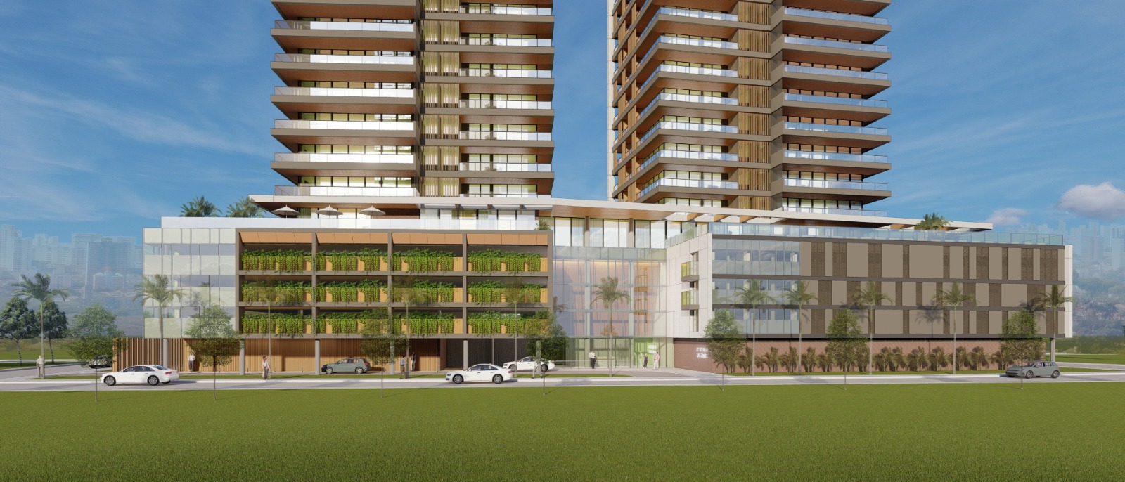 Detalhe da varanda e arquitetura da fachada do Maison 888