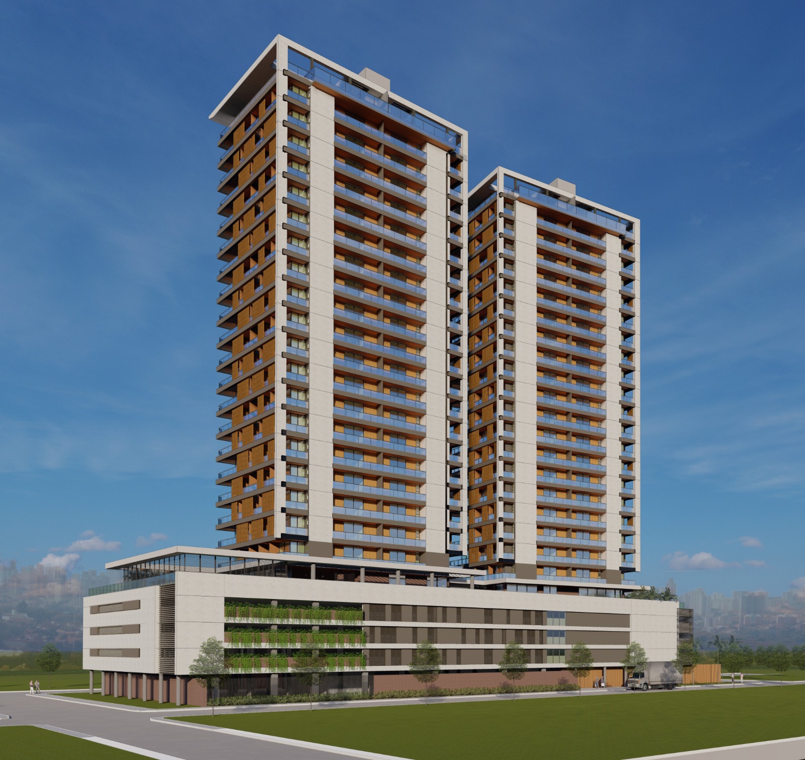 Visão em ângulo do topo do edifício Maison 888