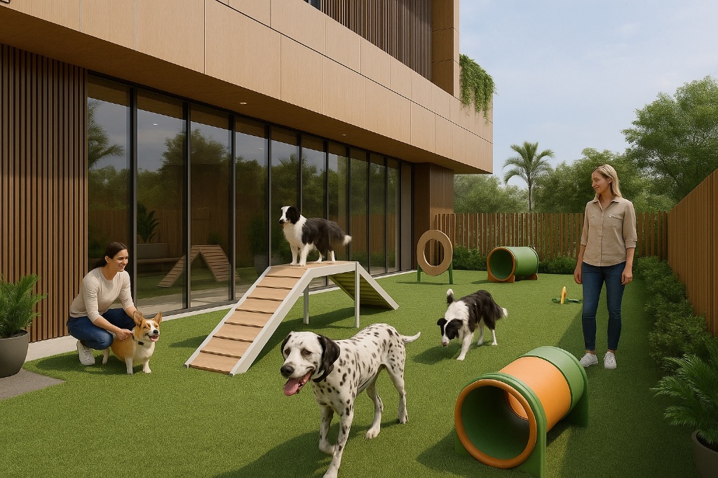 Área externa gramada para pets (Pet Park)
